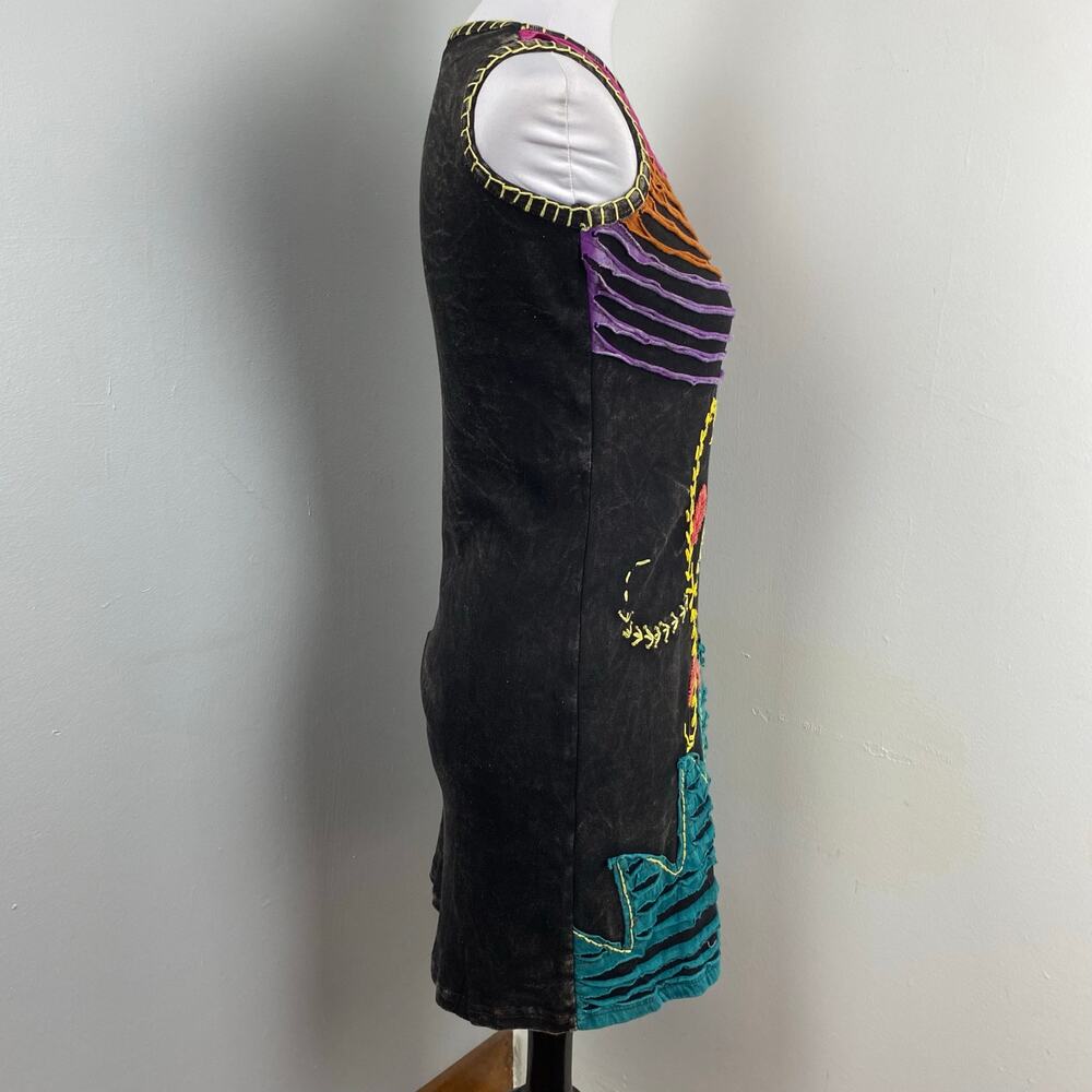 KPC Boho Multicolored Razor Cut Handcrafted Embroidered Dress Small - Picture 4 of 8